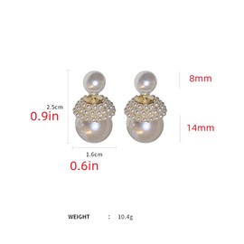 Shell Pearl Double-sided Earrings for Women Girls 925 Sterling Silver Post Gold Plated Hypoallergenic 8-14mm Imitation Pearls Front Back Stud Earring Dainty Wedding Birthday Bridal Jewelry Gifts