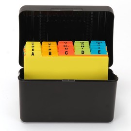 H4D Index Card Holder 3x5 Inches with 25 Plastic Dividers, Black
