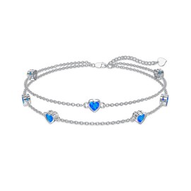 Dorunmo Heart Birthstone Anklet Bracelets for Women 925 Sterling Silver Birthday Jewelry Best Mother's Day for Women Wife, Anklet 9"-11", Sterling Silver, base