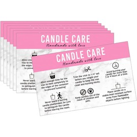 Handmade Candle Care Instruction Card, Card, for Makers Soy Bees Wax Coconut Essential Oils Black with White, 50 Pack 3.5 x 2 inches (Pink)