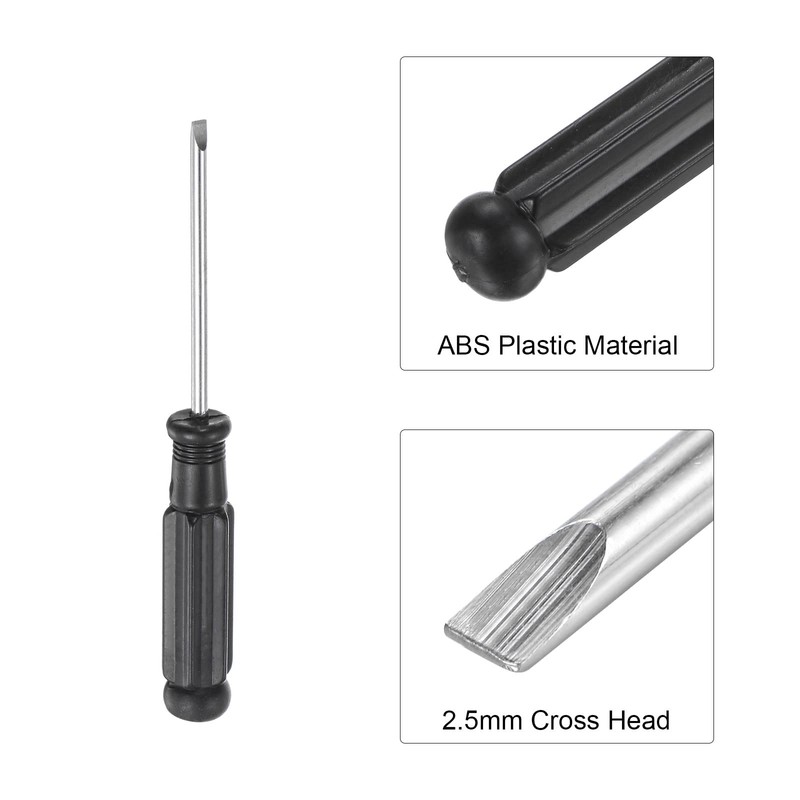 sourcing map Mini Slotted Screwdriver, 2.5mm Flat Head with Black