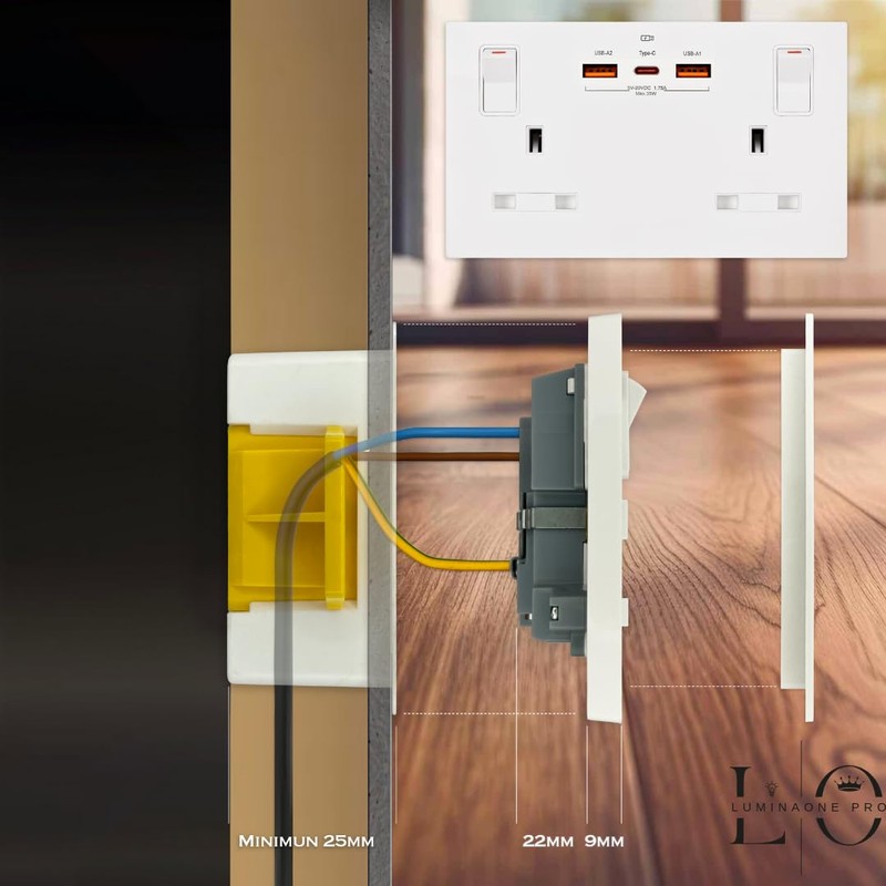 Double Socket with USB | Type-C + USB-A | 35W
