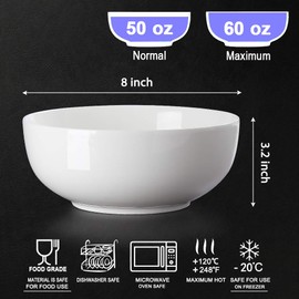 Hesen 60 oz Large Soup Bowl, Pho Bowls, Large Ramen Bowl Set of 3, 8 in Off White Porcelain Big Bowls…