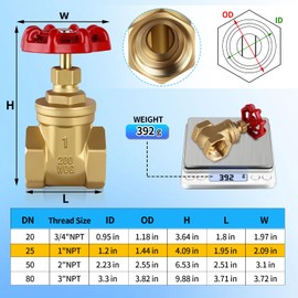 Boltigen 1’’ NPT Brass Gate Valve, 200 WOG Manual Rotary Sluice Valve with Wheel Handle, Double Female Thread Heavy Duty Water Shut Off Gate for Water, Oil, Gas, Plumbing and HVAC Systems