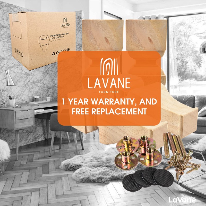 La Vane 8 inch / 20cm Wooden Furniture Legs, Set