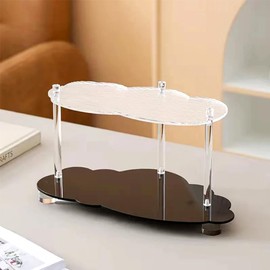 Mollytek 2 Tier Acrylic Bathroom Counter Organizer Countertop Corner Organizer Ins Style Makeup Cosmetics Perfume Vanity Skincare Shelf Organizer (Clear+Black)