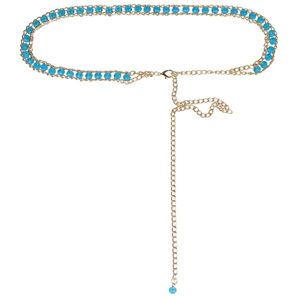 Elerevyo Waist Chain Belts, Metal Gold Rhinestone Crystal Body Chain
