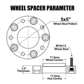 1.5 inch 5x5 Hubcentric Wheel Spacers for 2018-2024 Wrangler JL/JLU, 2019-2024 Gladiator JT, 5x127mm Forged Wheel Spacer with 14x1.5 Studs & 71.5mm for 2011-2024 Grand Cherokee WK2 Durango