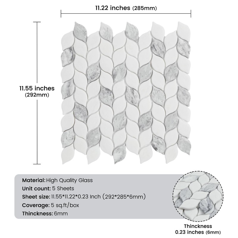 Glass Mosaic Tile Backsplash Leaf-Shape Marble Look