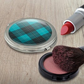 Plaid Turquoise Teal Gray Grey Pattern Compact Travel Purse Handbag Makeup Mirror