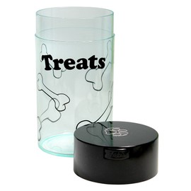 Pawvac 12 Ounce Vacuum Sealed Pet Food Storage Container; Black Cap & Clear Body/Black Treats