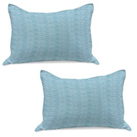 Ambesonne Blue Quilted Pillowcover Set of 2, Ocean Inspired Waves Pattern with Japanese Influences Nautical Maritime Aquatic, Standard Queen Size Pillow Sham for Bedroom, 30" x 20", Sky Blue White