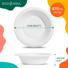 ECO SOUL 50 Pearl White Round Paper Bowl 470 Ml(16Oz) Disposable Bagasse Bowls,100% Compostable, Eco Friendly Paper Bowl for Hot Food Alternative to Plastic Bowls