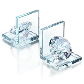 1 Pair Crystal Bookends with 80mm Clear Diamond, L Shaped Heavy Duty Book End for Shelves Non Skid Bookends Book Stopper, 4inch