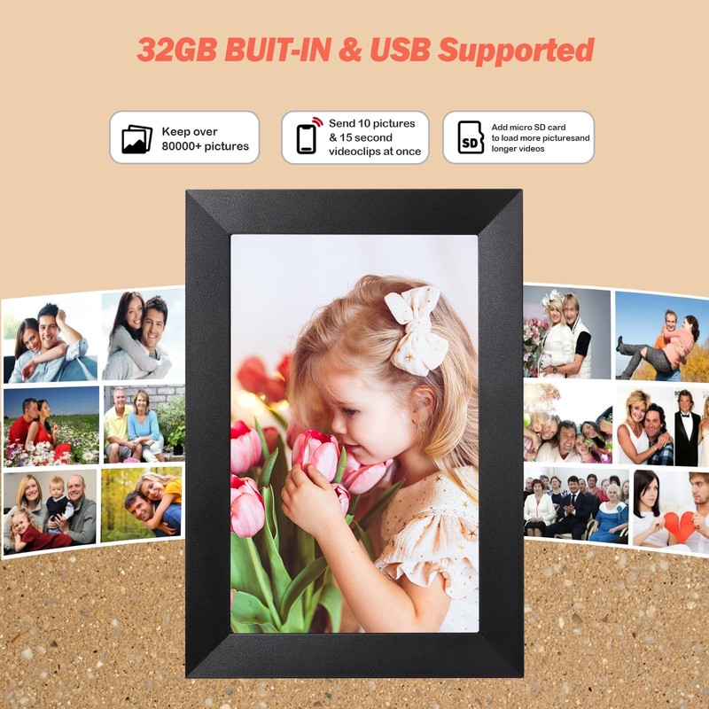 Frameo WiFi Digital Picture Photo Live Video Frame, 32GB Memory,