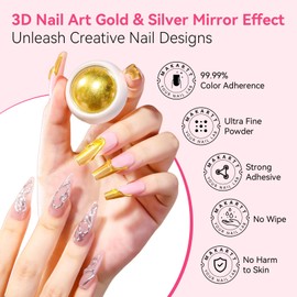 Makartt 3D Nail Gel for Nail Art and Chrome Nail Powder Kit - 15ML Clear 3D Sculpting Gel for Nail Charms Glue and 2 Psc and Metallic Silver Chrome Powder Set for Nail Decoration Manicure