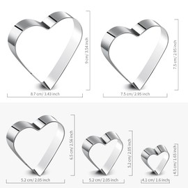 Patelai 5 Pieces Heart Shape Cookie Cutter Set Valentine Cookie Cutter Stainless Steel Heart Cutter Valentine's Day Present for Sandwiches, Cookie, Biscuit (M)