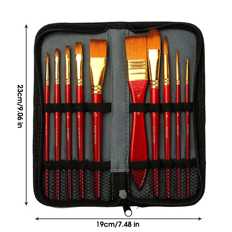 10-Piece Paint Brush Set for Acrylic & Watercolor - Nylon
