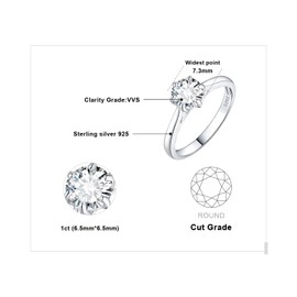 JewelryPalace Classic 1ct Round Cut Cubic Zirconia Solitaire Engagement Rings for Women, 14K White Gold Plated 925 Sterling Silver Promise Ring for Her, Simulated Diamond Anniversary Wedding Rings 10