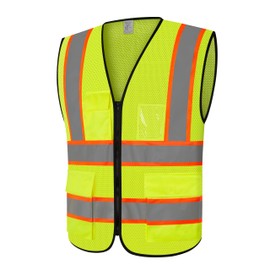 LIZMOF Safety Vest for Men, Hi Vis Vest with Zipper, Construction Work Vest for Men Women, High Visibility Apparel with Reflecitve Strips, ANSI Compliant, Class3, Yellow, L
