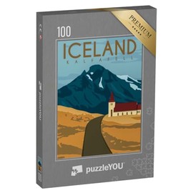 puzzleYOU: Jigsaw Puzzle 100 Pieces "Kalfafell, Iceland - Vintage Illustration"