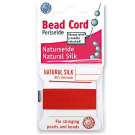 Griffin Silk Bead Cord Perlseide – Red Color – Size 5 (0.65mm) – 2 Meters per Card – Stainless Steel Needle Attached – for Knotting Pearls, Gemstones, Crystals and Beads