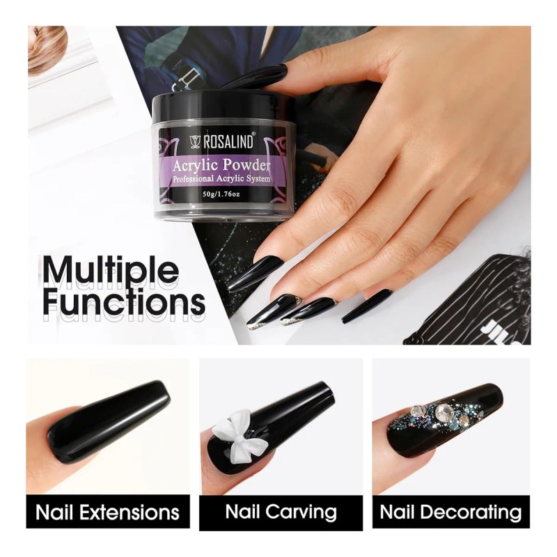 Rosalind Polvo Acrílico Negro Para Uñas De 1.76 Oz/1.76 Onza