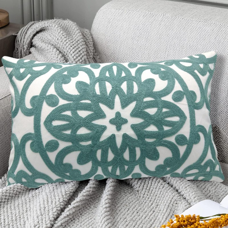 Alysheer Embroidered Lumbar Decorative Throw Pillow Cover 12"x 20", Classic