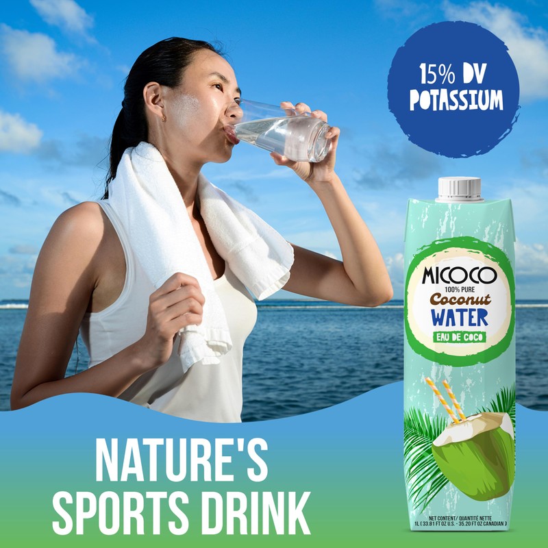 MICOCO Coconut Water, No Added Sugar, (1L) 33.8 Fl Oz