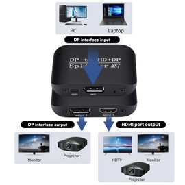 DisplayPort to HDMI + Displayport Splitter Adapter Support MST Extend/Mirror Mode, 4K@60Hz DP to DP + 4K HDMI Output, Display Port Adapter hub for Desktop, PC, Laptop, Extend Display
