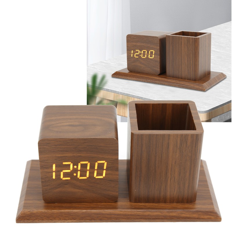 Pen Holder Clock Temperature Calendar Display 3 Level Brightness Adjustment