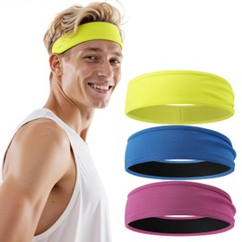 EasYoung Men's Headband 3 Pack, Sweatband and Sports Headband for Running, Cycling, Basketball, Cross Training, Fitness Workout