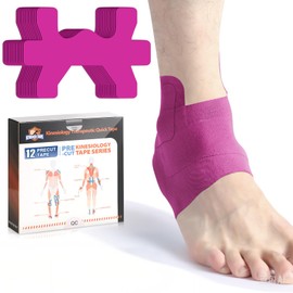 Kinesiology Tape for Ankle, KTQUICK 12 Count Ankle Tape Precut, Original Cotton Waterproof & Breathable, Enhance Elastic Kinesiology Athletic Tape for Ankle Support and Muscle to More Sports (Pink)