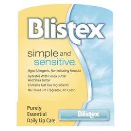 Blistex Hidratante labial simple y sensible, hipoalergénico con cacao y manteca de karité, sin sabor ni fragancia, 0.15 onzas (paquete de 12)