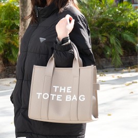 The Tote Bag de piel grande para mujer, TOTEBAG Bolsas de mujer, Bolsa Tote Bag Mujer, Bolso de mano con cierre, para Viajar, oficina, Regalos Adecuado para Mujeres y Chicas (Caqui)