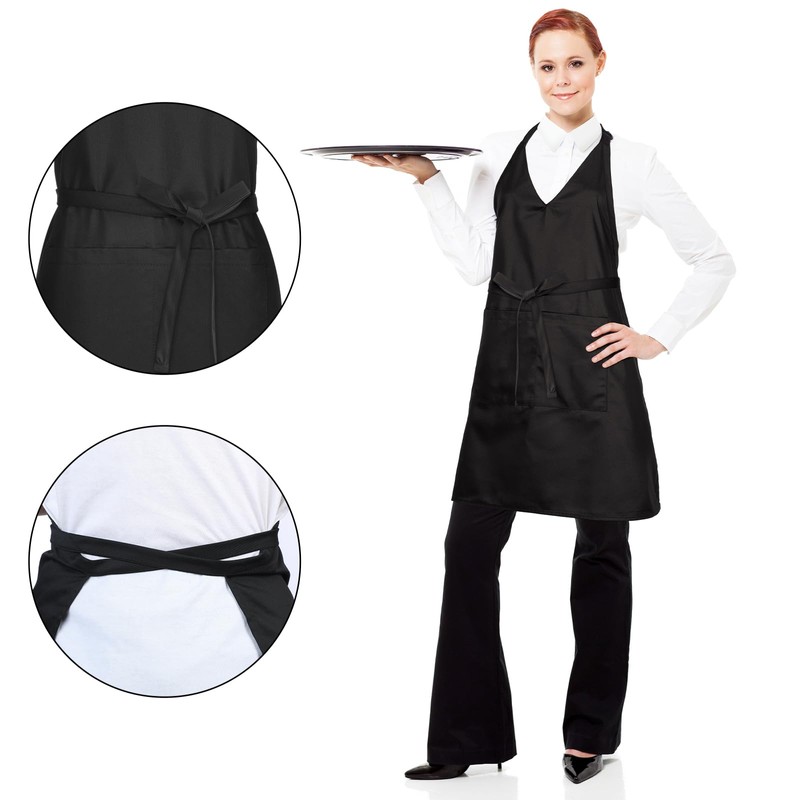 Liitrsh 2 Pcs Unisex V Neck Apron 2 Pocket Tuxedo