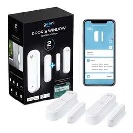 Geeni Smart Door and Window Sensor Alarm 2 Pack WiFi Battery Powered Security Sensor with Siren, Instant Alerts, Alexa & Google Assistant Compatible for Home, Office, Garage