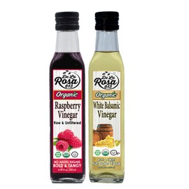 ORGANIC Vinegar Variety 2-Pack - White Balsamic Vinegar & Raspberry Vinegar - De La Rosa 613 8.45oz (250ml) Bottles | Kosher, Vegan, Gluten-Free | Great for salads, dressing and more!