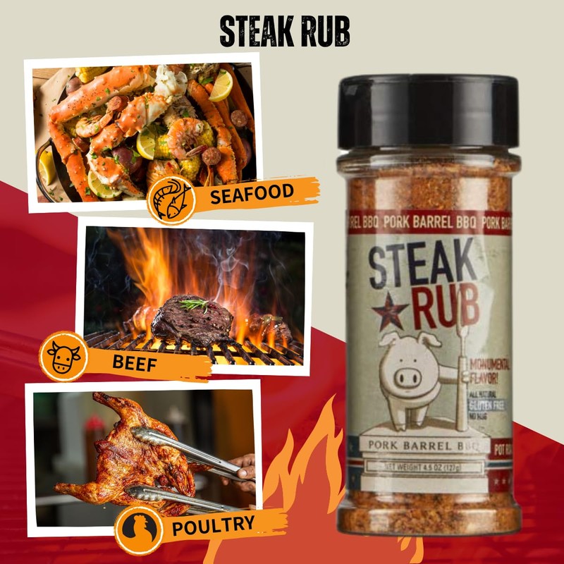 Pork Barrel BBQ Steak Spice Rub - Premium All-Purpose Seasoning,