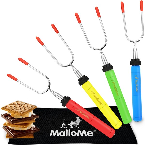 MalloMe Marshmallow Roasting Sticks Smores Kit for Fire Pit Long - Camping Campfire Accessories S'mores Gift Set- Smore Hot Dog Roaster Marshmello Skewers - 34 Inch 4 Pack