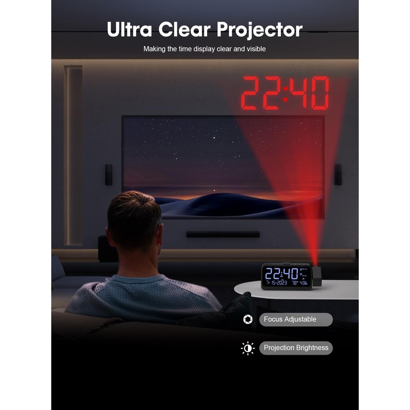 ROCAM Projection Alarm Clock, Digital Alarm Clocks for bedrooms with
