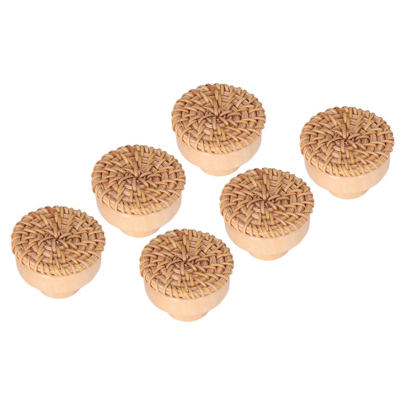6pcs Round Drawer Knobs Wood Rattan Woven Handmade Drawer Pulls