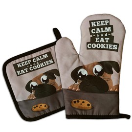 GOSJINNK Funny Cookies Oven Mitts and Pot Holders（Set of 2） Keep Calm and Eat Cookies Heat Resistant Kitchen Mitts Silicone Non-Slip Oven Mitts Novelty Baking Gifts for Baker Chef Friend Cookie Lover