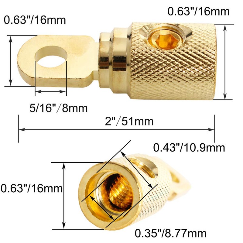 Car Audio Battery Terminal Connector Pure Brass Gold-Plated 4 Gauge