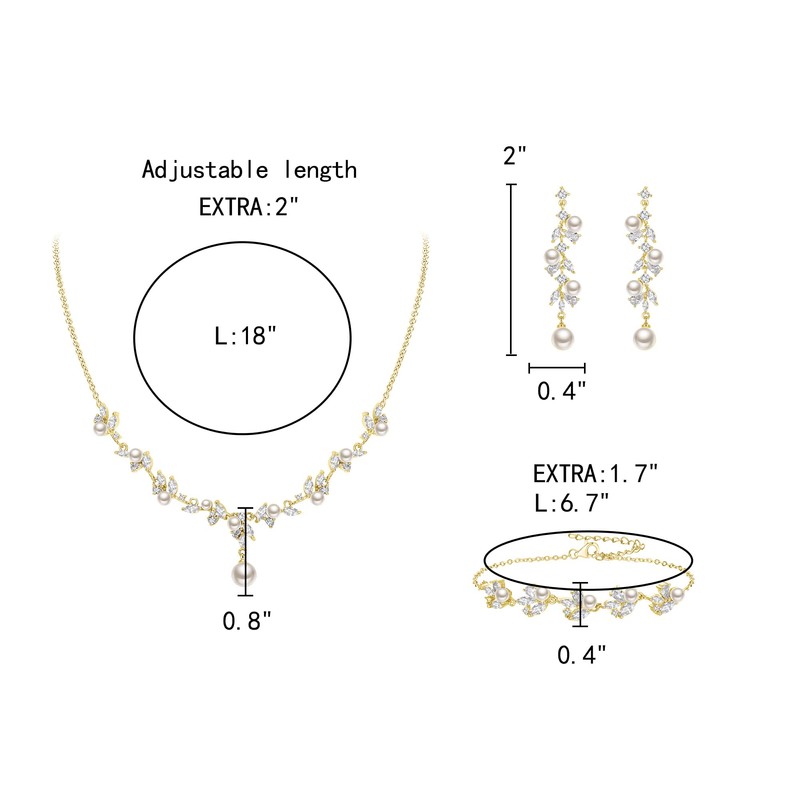 EleQueen Women's Simulated Pearl Wedding Jewelry Set, Cubic Zirconia Marquise