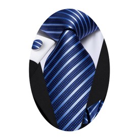 Hi-Tie - Juego de corbatas de seda extra largas de 63 pulgadas y 70 pulgadas para hombre, corbatas cuadradas de bolsillo, corbata de cachemira, corbata de negocios, boda, Tira Azul, Medium