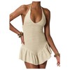 MakeMeChic Women's Crochet Halter Dress Tie Backless Ruffle Hem Y2k