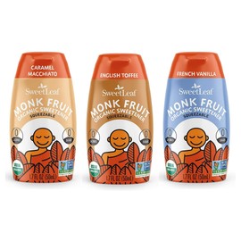 SweetLeaf Organic Monk Fruit Liquid, 1.7 Ounce - Bundle of 3 - English Toffee, French Vanilla, and Caramel Macchiato