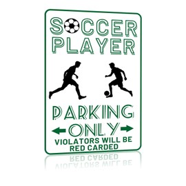 CAEJCCL Boys Room Decor Football Metal Signs Funny Soccer Room Decor Warning Soccer Player Parking Only Violators Will Be Red Carded Sports Decor 8×12 Inch
