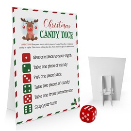 OXEDP Christmas Candy Dice Game, Christmas Games, Christmas Dice Game, One Instruction Standing Sign+Dice, Christmas Games for Family Party-CHDG02